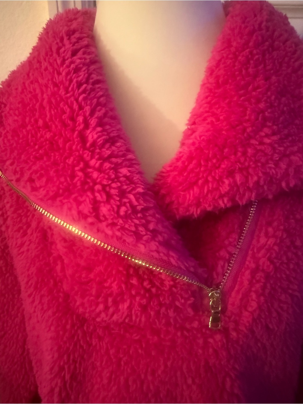 Talbots Petite Hot Pink Sherpa Asymmetrical Zip Jacket LP - Picture 7 of 9